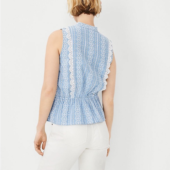 ANN TAYLOR•chambray lace tie front sleeveless popover top Medium NWT - Picture 3 of 5